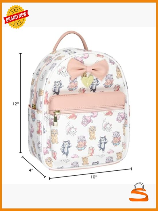Mini Backpack Tote Bag - Faux Leather with Cartoon Cats Print main image 6